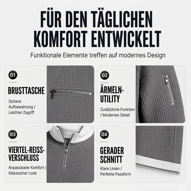 📢Heiß begehrt!📢 Lässiges Waffelstrick-Viertelreißverschluss-Sweatshirt für Herren