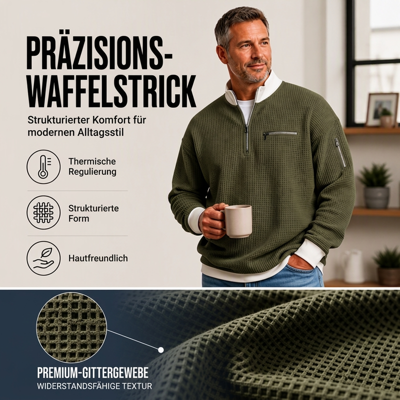 📢Heiß begehrt!📢 Lässiges Waffelstrick-Viertelreißverschluss-Sweatshirt für Herren