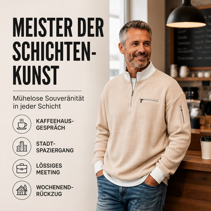 📢Heiß begehrt!📢 Lässiges Waffelstrick-Viertelreißverschluss-Sweatshirt für Herren