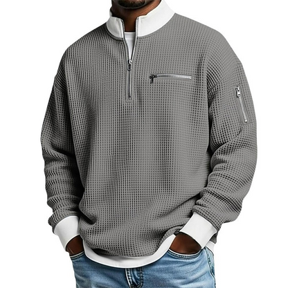 📢Heiß begehrt!📢 Lässiges Waffelstrick-Viertelreißverschluss-Sweatshirt für Herren