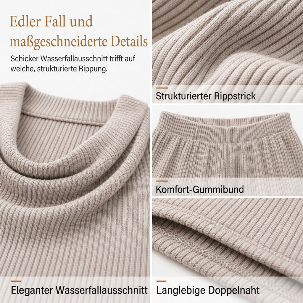 🚨Fast ausverkauft!🚨 Lässiges Strick-Zweiteiler Damen mit langärmeligem tailliertem Oberteil und hochtaillierter weit geschnittener Hose