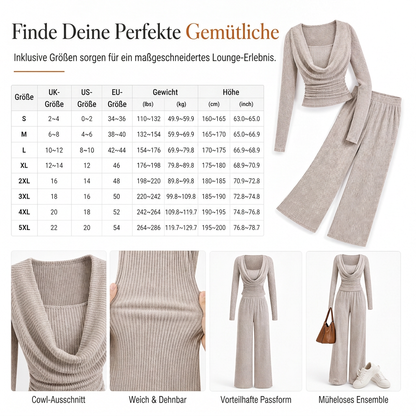 🚨Fast ausverkauft!🚨 Lässiges Strick-Zweiteiler Damen mit langärmeligem tailliertem Oberteil und hochtaillierter weit geschnittener Hose