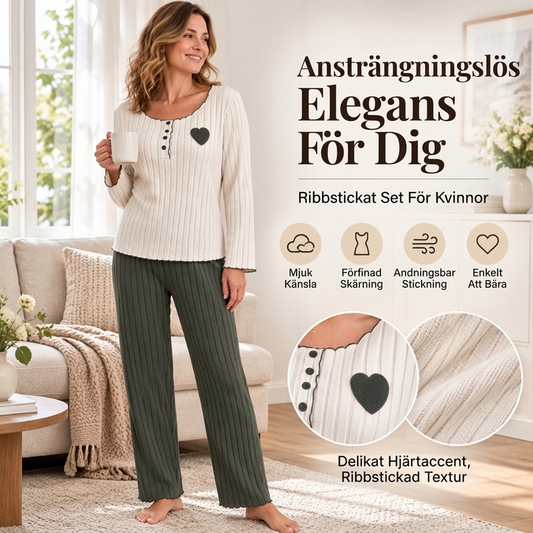 📢🎉50%Rabatt!!!🛍️✨Geripptes Schlafanzug-Set für Damen mit Herzstickerei