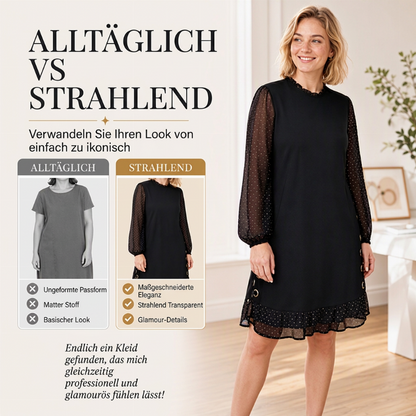 Elegantes Damenkleid mit transparenten Punktenärmeln