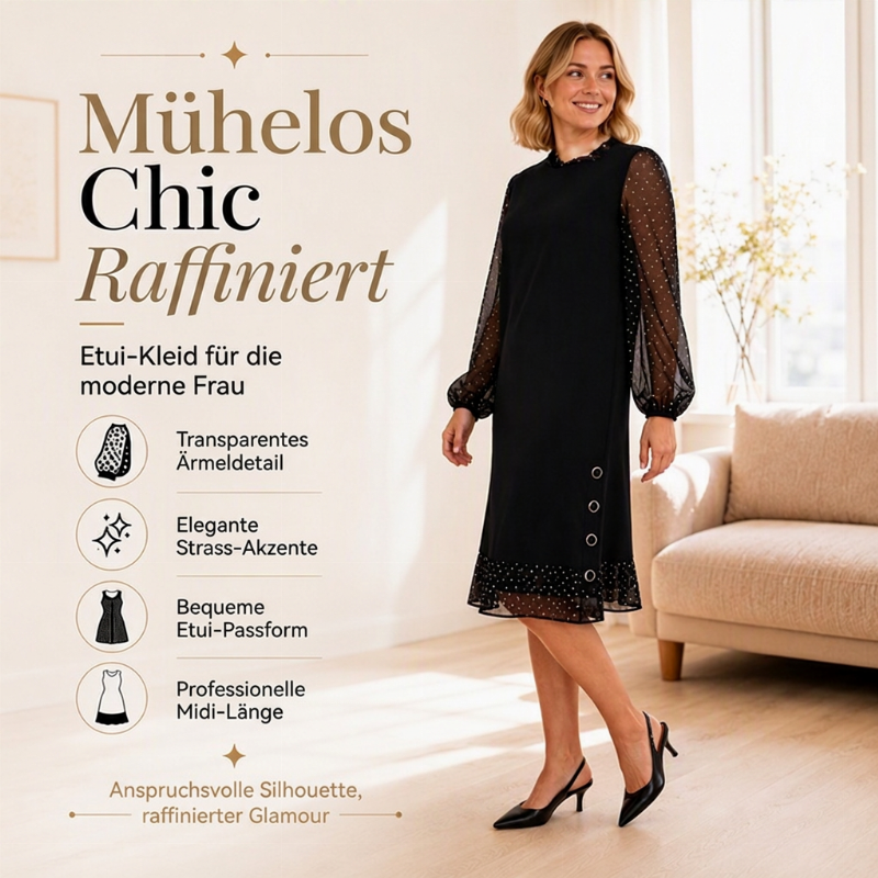 Elegantes Damenkleid mit transparenten Punktenärmeln