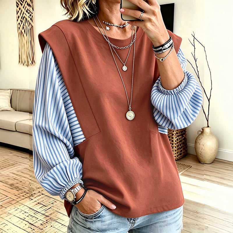 🔥🔥 Lässiges Damen-Langarmshirt mit Patchwork-Design
