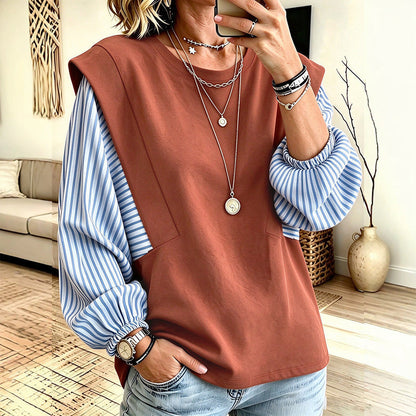 🔥🔥 Lässiges Damen-Langarmshirt mit Patchwork-Design