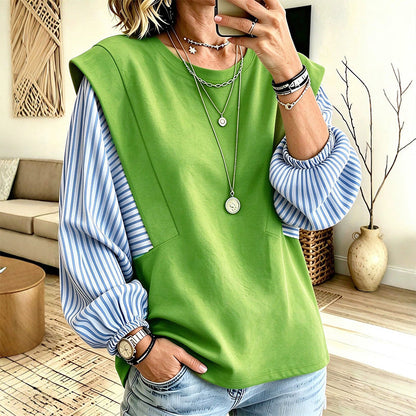🔥🔥 Lässiges Damen-Langarmshirt mit Patchwork-Design