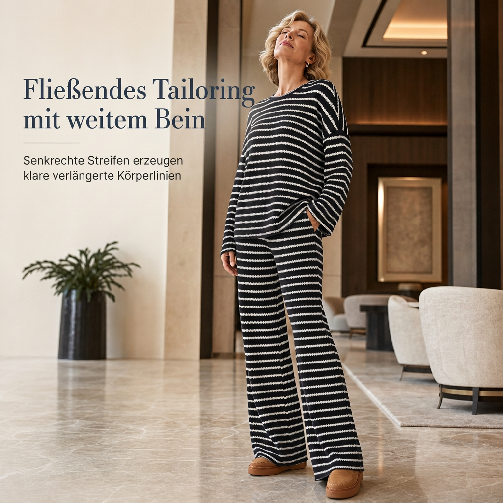 🔥 Nur heute!🔥 Freizeit-Loungewear-Set für Damen: lockeres, gestreiftes Langarmshirt mit Rundhalsausschnitt und Hose mit Kordelzug