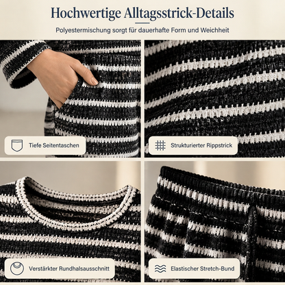 🔥 Nur heute!🔥 Freizeit-Loungewear-Set für Damen: lockeres, gestreiftes Langarmshirt mit Rundhalsausschnitt und Hose mit Kordelzug