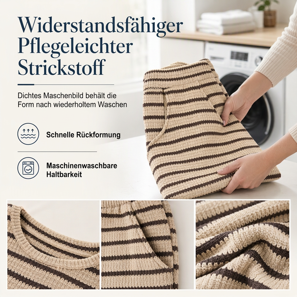 🔥 Nur heute!🔥 Freizeit-Loungewear-Set für Damen: lockeres, gestreiftes Langarmshirt mit Rundhalsausschnitt und Hose mit Kordelzug