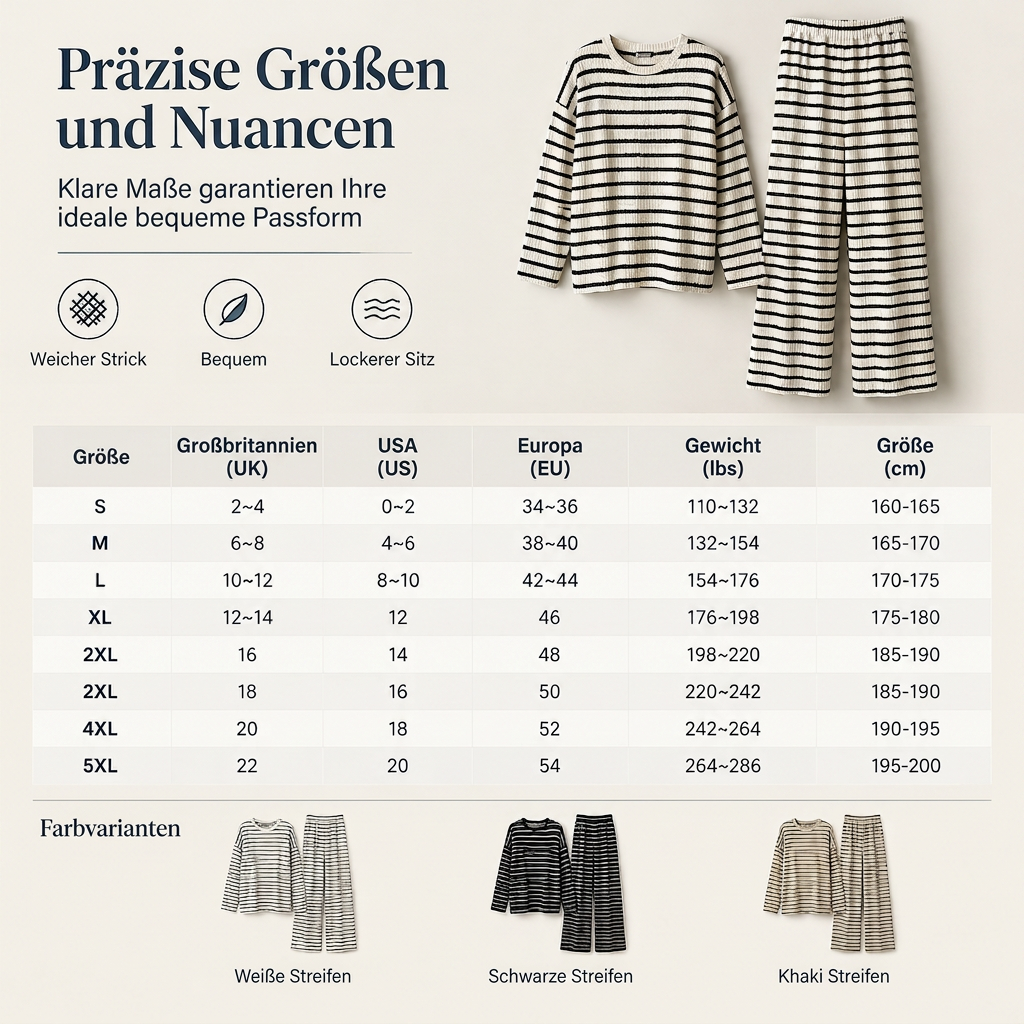 🔥 Nur heute!🔥 Freizeit-Loungewear-Set für Damen: lockeres, gestreiftes Langarmshirt mit Rundhalsausschnitt und Hose mit Kordelzug