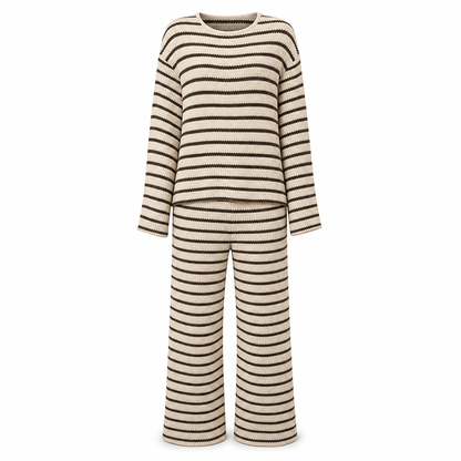 🔥 Nur heute!🔥 Freizeit-Loungewear-Set für Damen: lockeres, gestreiftes Langarmshirt mit Rundhalsausschnitt und Hose mit Kordelzug