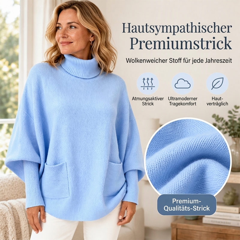 Damen Rollkragen Pullover mit Fledermausärmeln