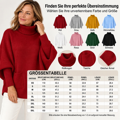 Damen Rollkragen Pullover mit Fledermausärmeln