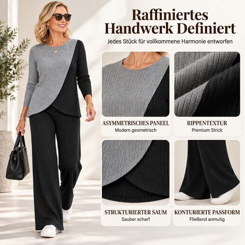 💞Beliebtes Produkt! Nur kurze Zeit reduziert!💞Freizeitliches 2-Teiligem Set aus Rippstrick mit Color-Block für Damen