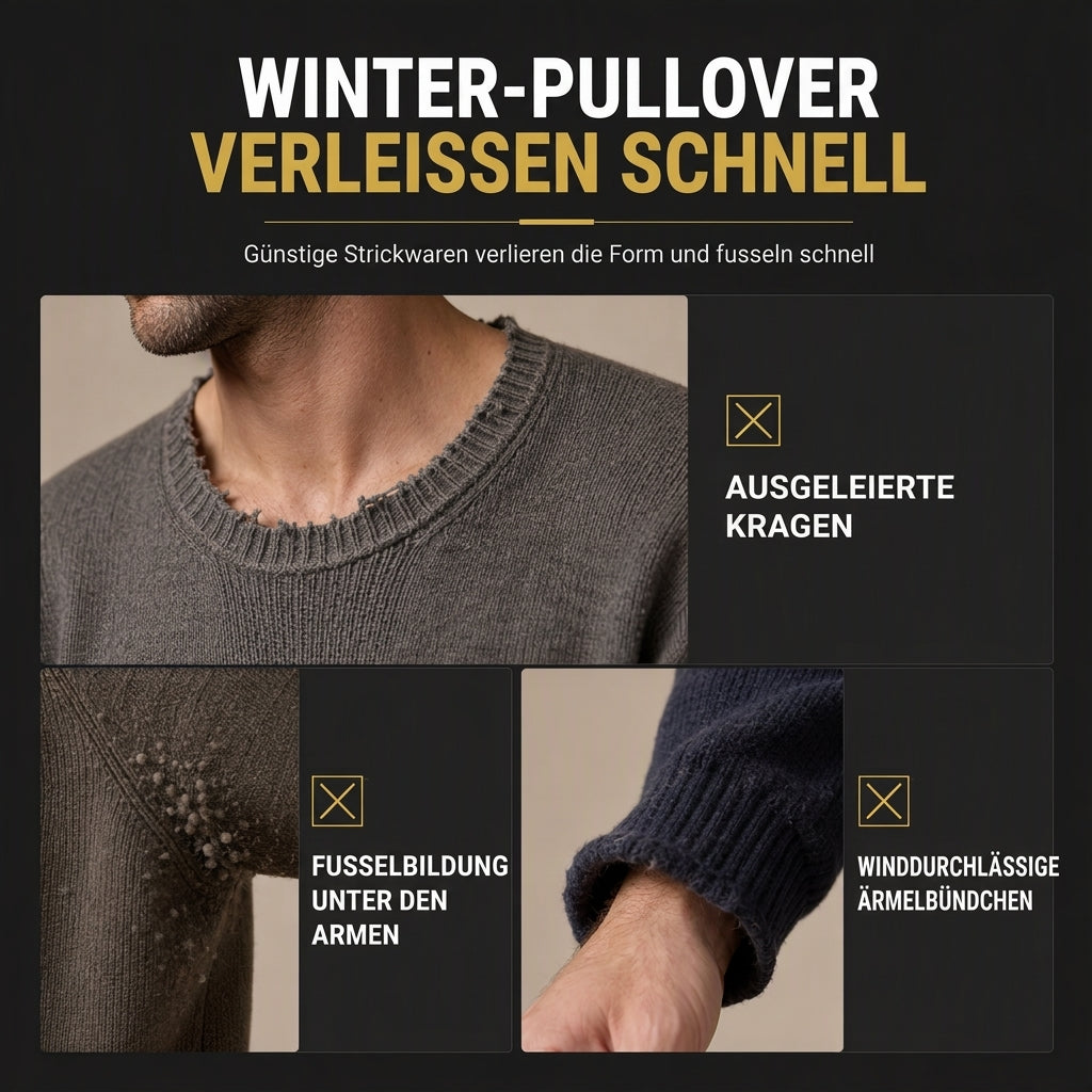 🥳 Herren Strickpullover mit Rundhalsausschnitt Grobstrick Oberteil für Herbst und Winter