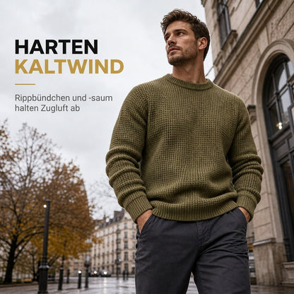 🥳 Herren Strickpullover mit Rundhalsausschnitt Grobstrick Oberteil für Herbst und Winter