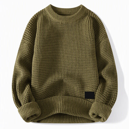 🥳 Herren Strickpullover mit Rundhalsausschnitt Grobstrick Oberteil für Herbst und Winter