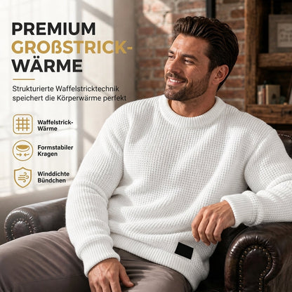 🥳 Herren Strickpullover mit Rundhalsausschnitt Grobstrick Oberteil für Herbst und Winter