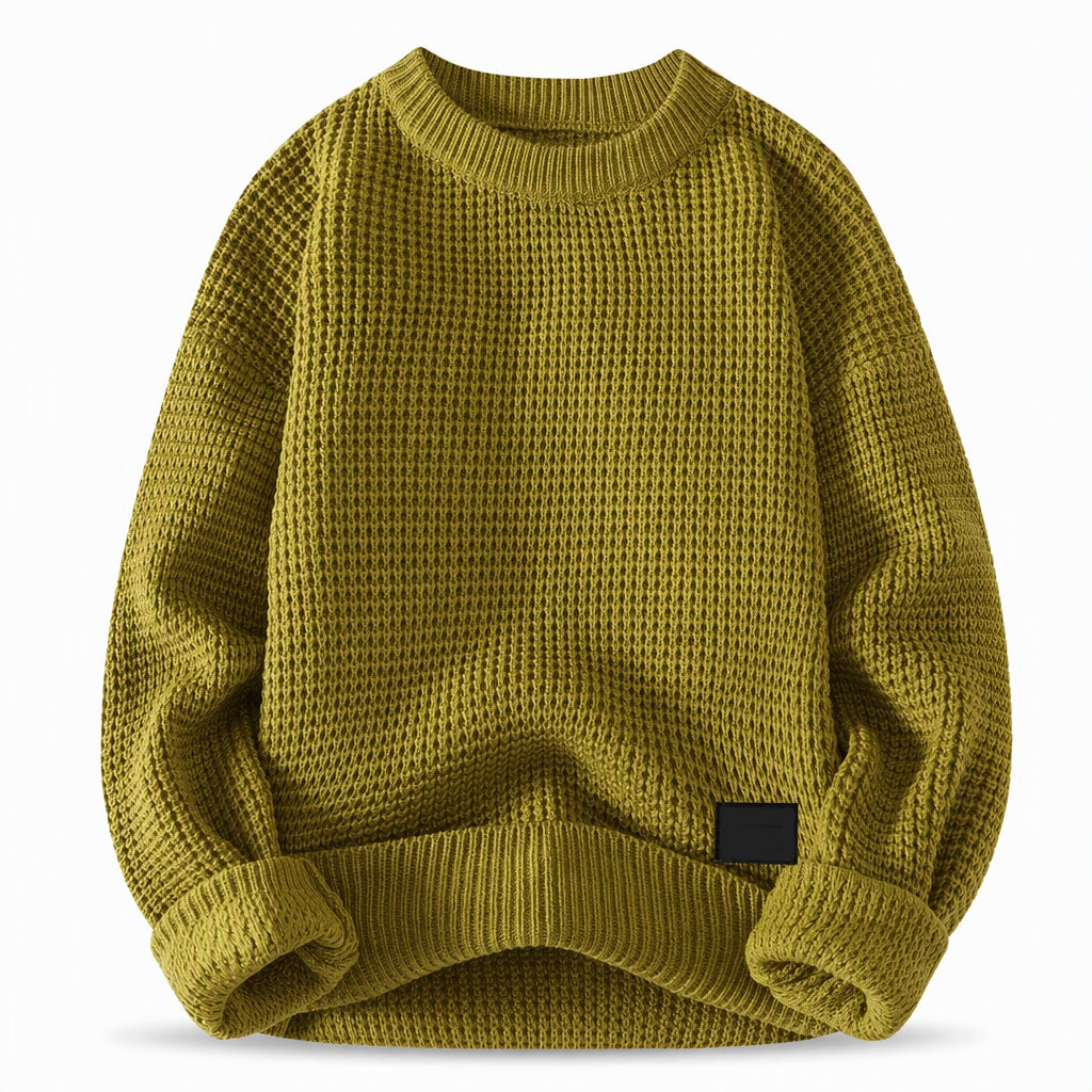 🥳 Herren Strickpullover mit Rundhalsausschnitt Grobstrick Oberteil für Herbst und Winter