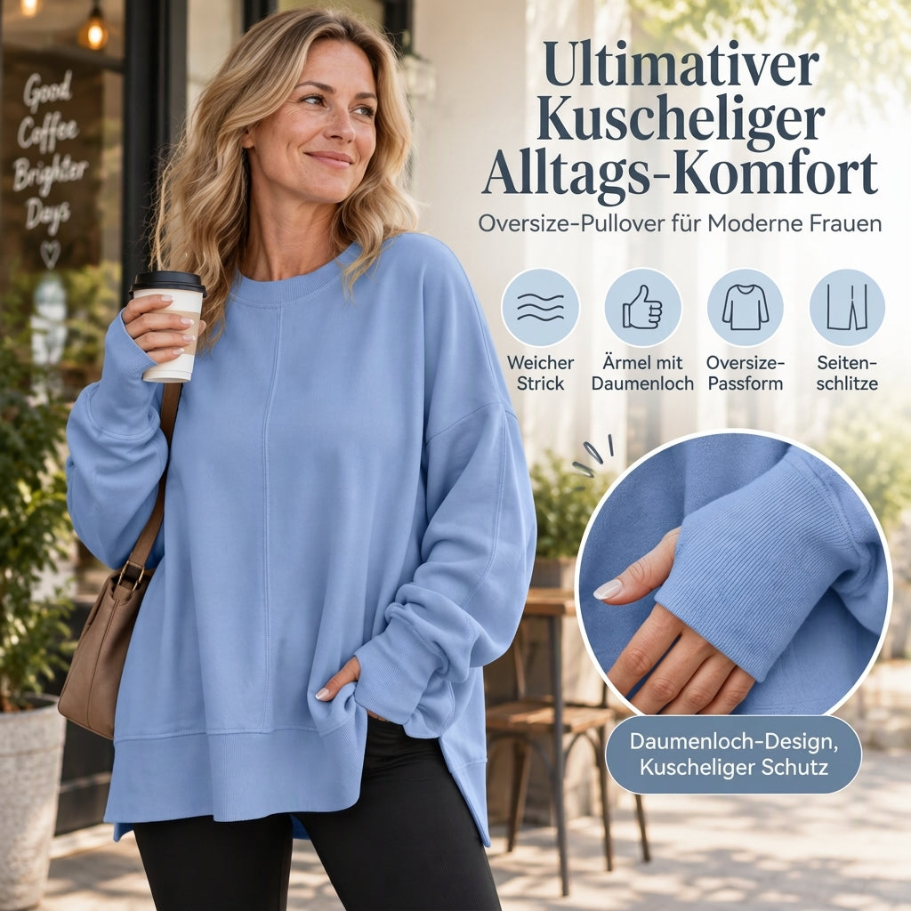 📢🎉50%Rabatt!!!🛍️✨Damen Lockere Rundhalsausschnitt Sweatshirt mit Seitenschlitz