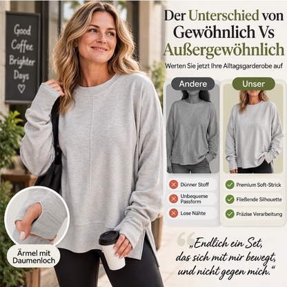 📢🎉50%Rabatt!!!🛍️✨Damen Lockere Rundhalsausschnitt Sweatshirt mit Seitenschlitz