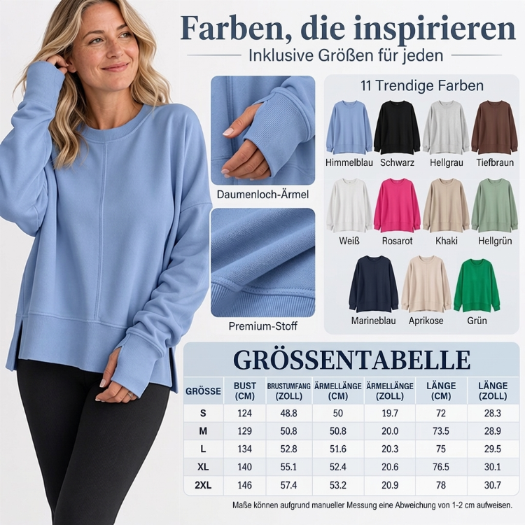 📢🎉50%Rabatt!!!🛍️✨Damen Lockere Rundhalsausschnitt Sweatshirt mit Seitenschlitz