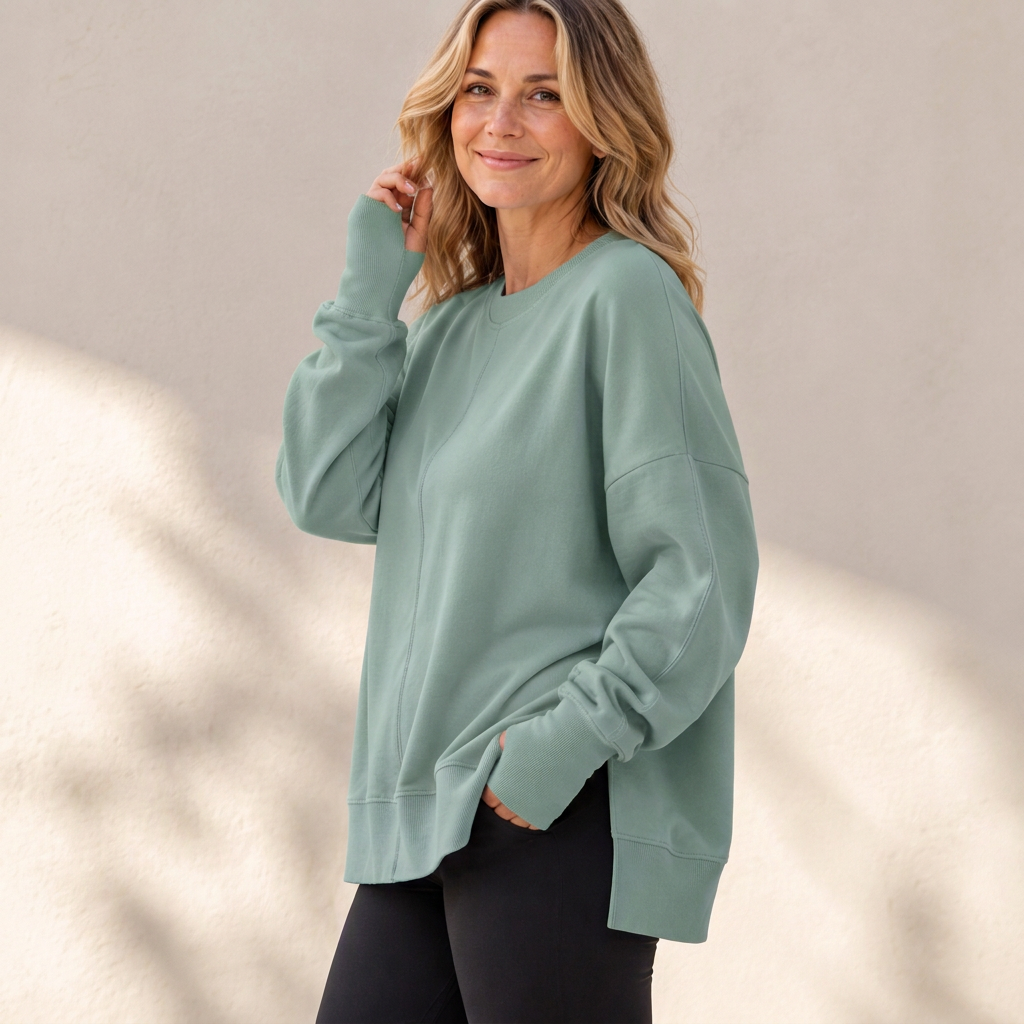 📢🎉50%Rabatt!!!🛍️✨Damen Lockere Rundhalsausschnitt Sweatshirt mit Seitenschlitz