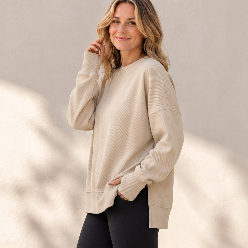 📢🎉50%Rabatt!!!🛍️✨Damen Lockere Rundhalsausschnitt Sweatshirt mit Seitenschlitz