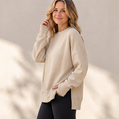 📢🎉50%Rabatt!!!🛍️✨Damen Lockere Rundhalsausschnitt Sweatshirt mit Seitenschlitz