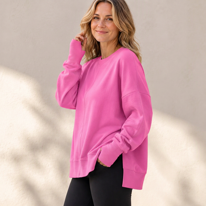 📢🎉50%Rabatt!!!🛍️✨Damen Lockere Rundhalsausschnitt Sweatshirt mit Seitenschlitz