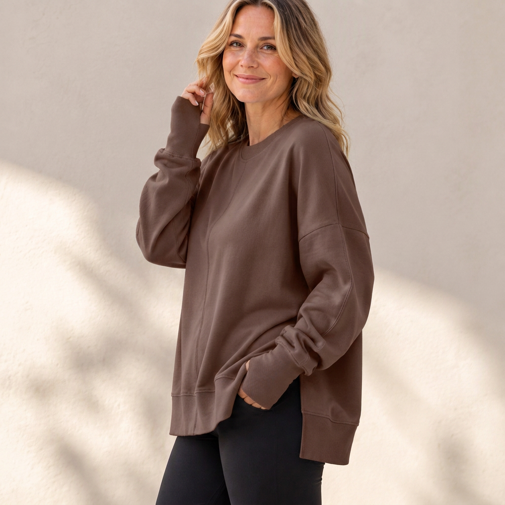 📢🎉50%Rabatt!!!🛍️✨Damen Lockere Rundhalsausschnitt Sweatshirt mit Seitenschlitz