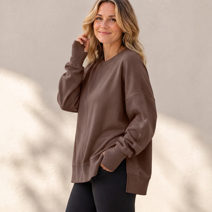 📢🎉50%Rabatt!!!🛍️✨Damen Lockere Rundhalsausschnitt Sweatshirt mit Seitenschlitz