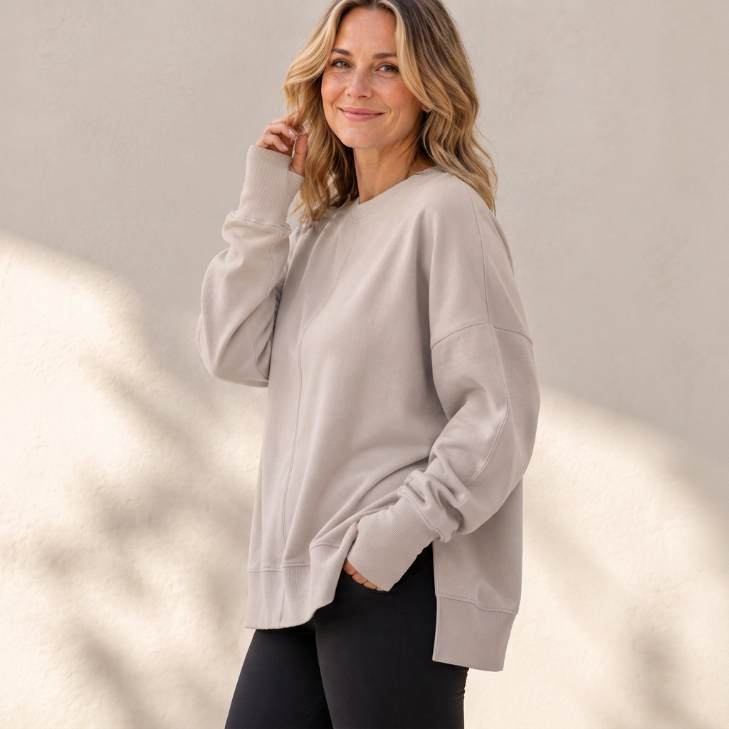 📢🎉50%Rabatt!!!🛍️✨Damen Lockere Rundhalsausschnitt Sweatshirt mit Seitenschlitz