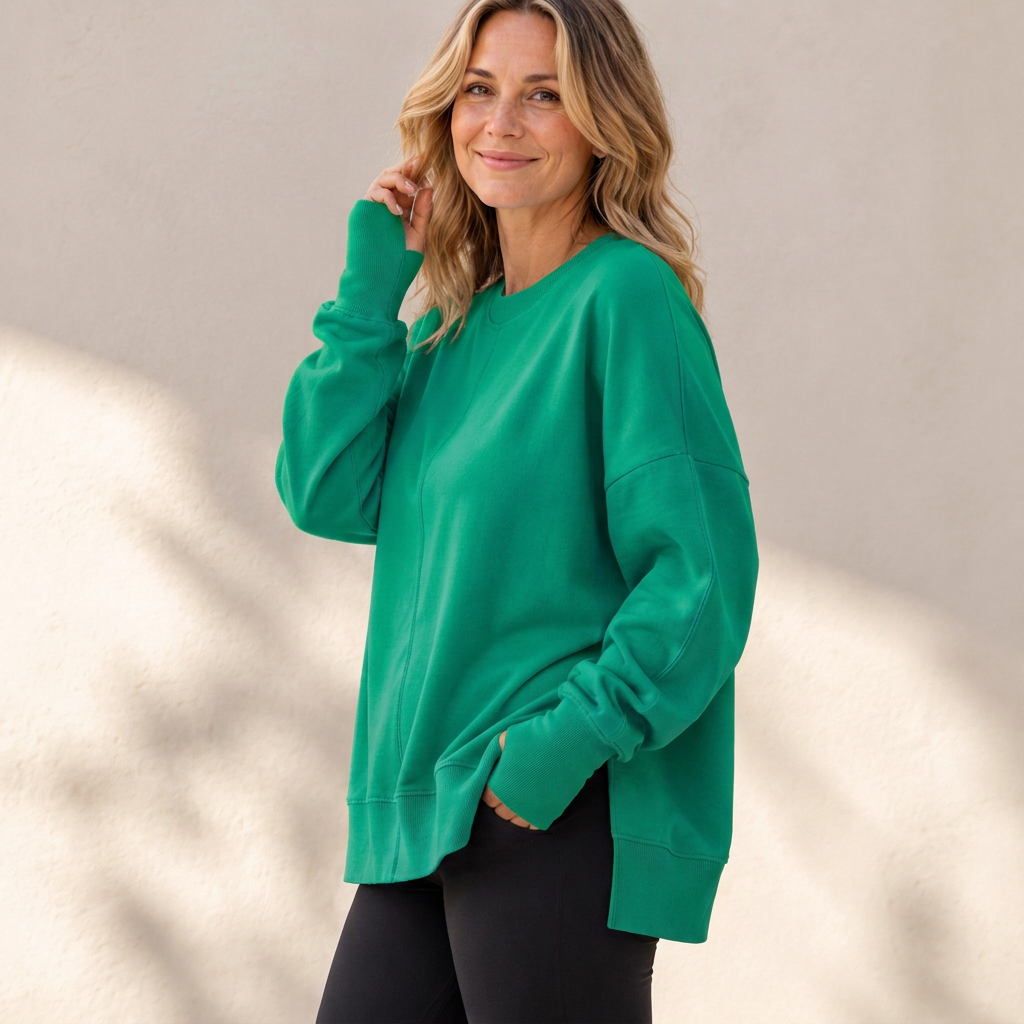 📢🎉50%Rabatt!!!🛍️✨Damen Lockere Rundhalsausschnitt Sweatshirt mit Seitenschlitz