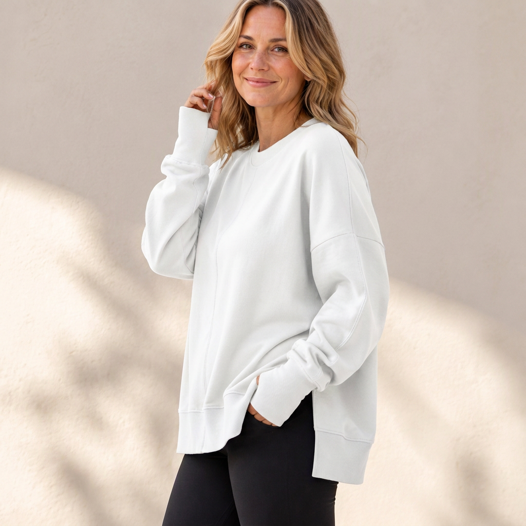 📢🎉50%Rabatt!!!🛍️✨Damen Lockere Rundhalsausschnitt Sweatshirt mit Seitenschlitz