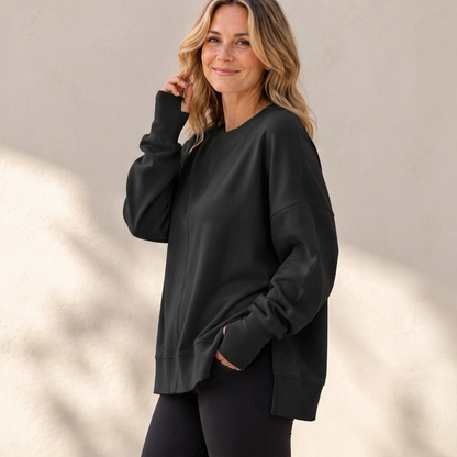 📢🎉50%Rabatt!!!🛍️✨Damen Lockere Rundhalsausschnitt Sweatshirt mit Seitenschlitz