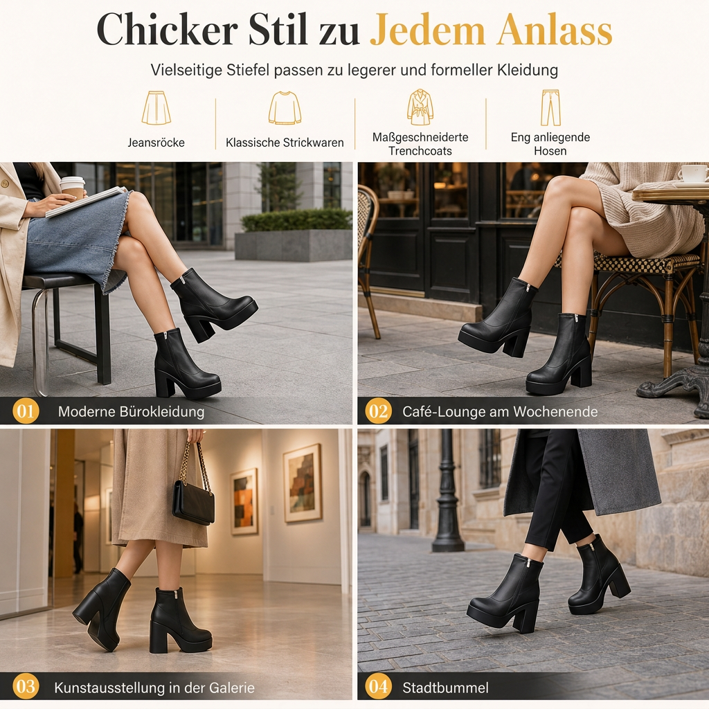 🎁Neu eingetroffen!🎁 Damen Plateau-Stiefeletten mit klobigem Absatz für Herbst und Winter