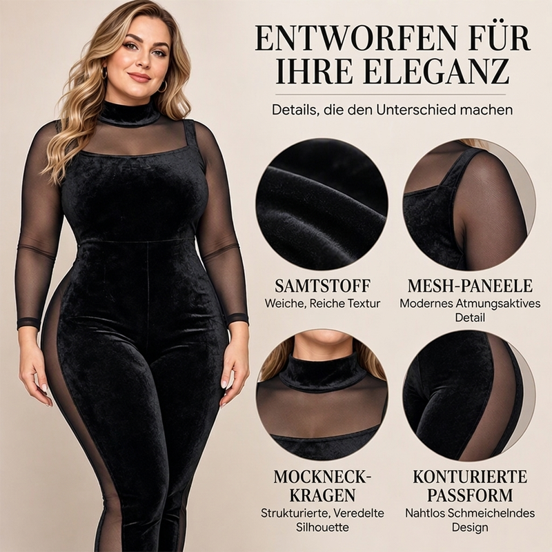 🥳Jetzt kaufen!🥳 Damen Throughsicht Samt Netz Enganliegender Jumpsuit