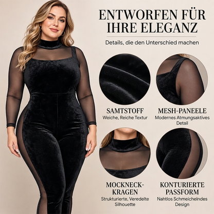 🥳Jetzt kaufen!🥳 Damen Throughsicht Samt Netz Enganliegender Jumpsuit