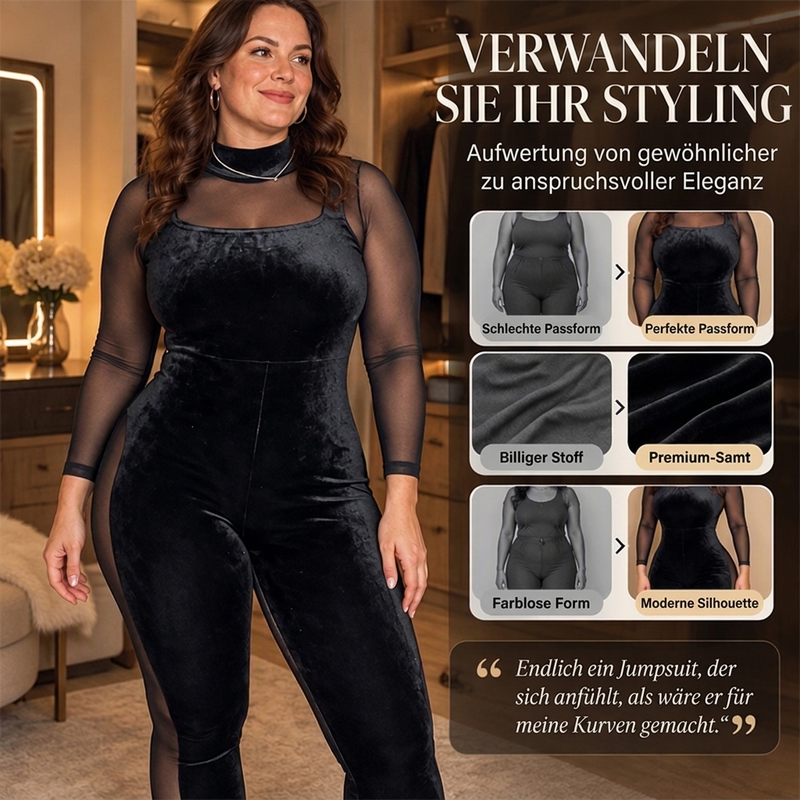 🥳Jetzt kaufen!🥳 Damen Throughsicht Samt Netz Enganliegender Jumpsuit