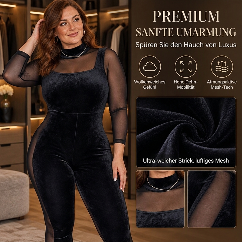 🥳Jetzt kaufen!🥳 Damen Throughsicht Samt Netz Enganliegender Jumpsuit